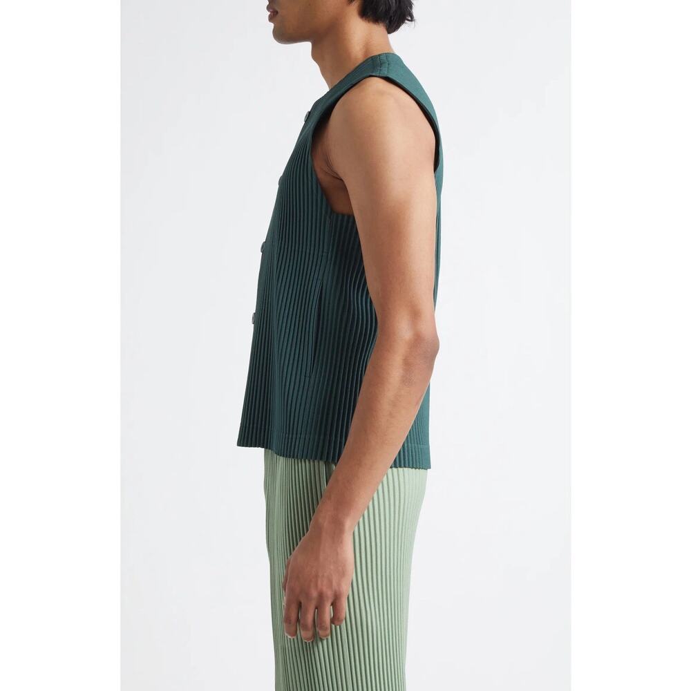 ISSEY MIYAKE HOMME PLISSÉ EVERGREEN V-NECK BUTTON UP TANK TOP VEST SIZE 3 M/L - Picture 4 of 16